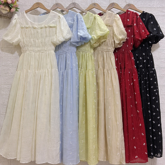 Imported Korean Westernwear Gown Wholesale | Puff Sleeve Long Dress Supplier India