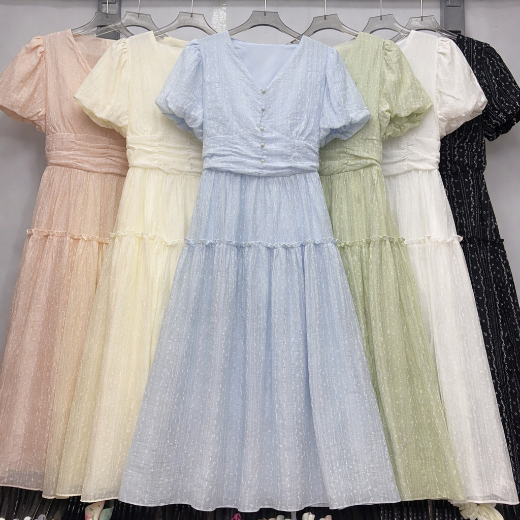 Imported Korean Western Gown Wholesale | Puff Sleeve Long Dress Supplier India