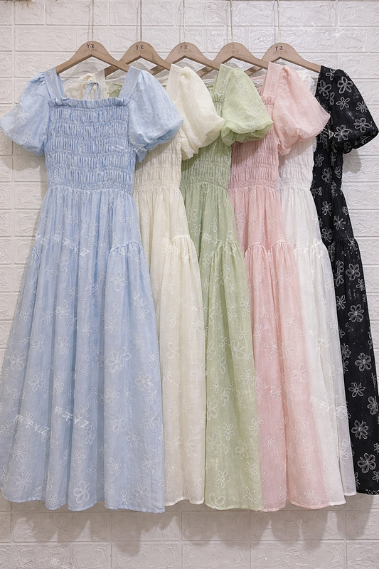 Imported Korean Embroidered Gown Wholesale | Puff Sleeve Long Dress Supplier India