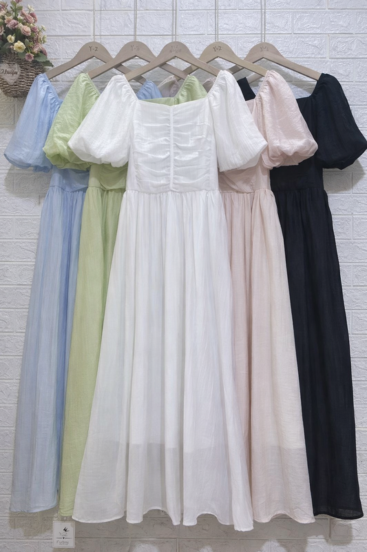 Imported Korean Square Neck Gown Wholesale | Puff Sleeve Long Dress Supplier India