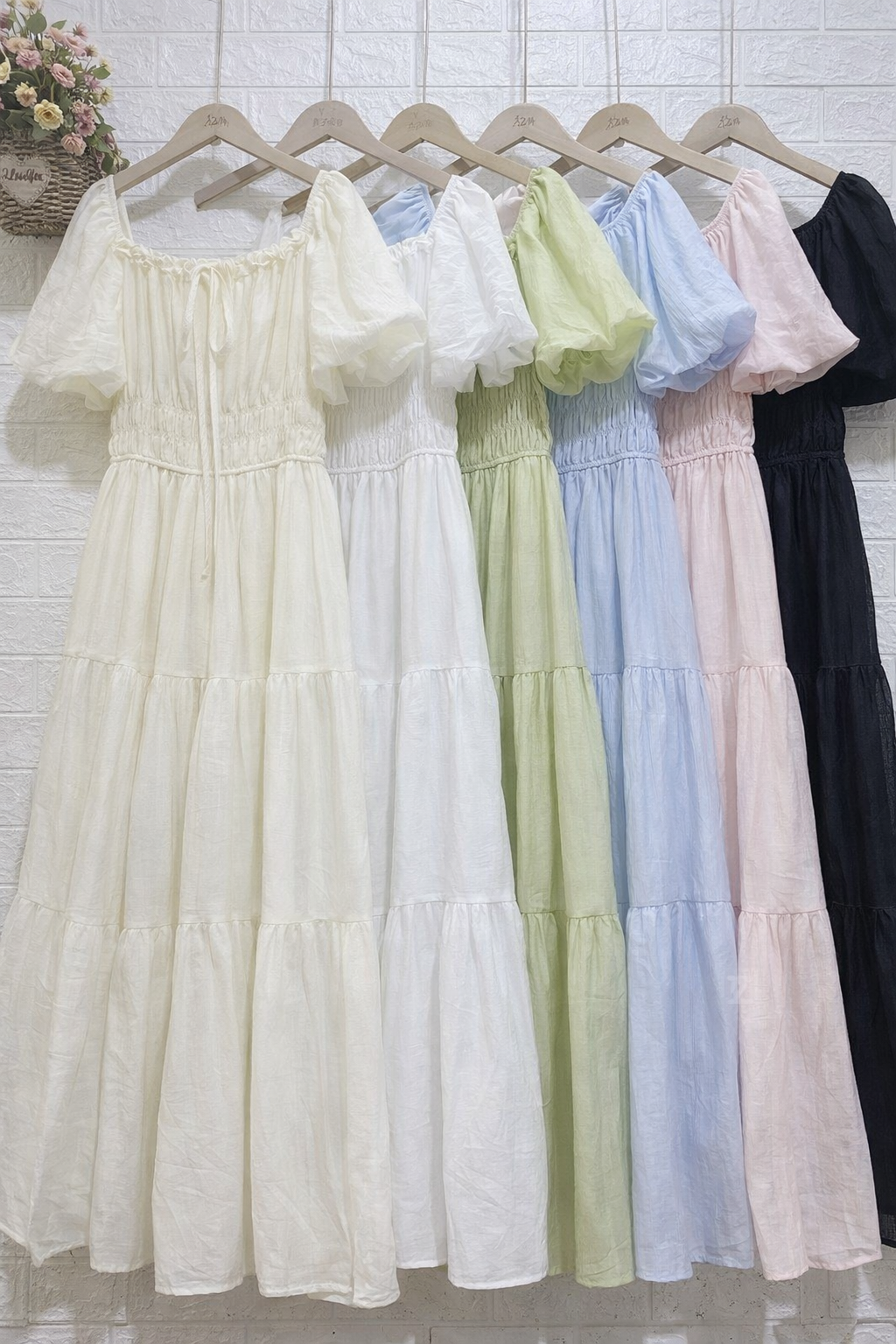 Imported Korean Off-Shoulder Gown Wholesale | Smocked Puff Sleeve Long Dress Supplier India