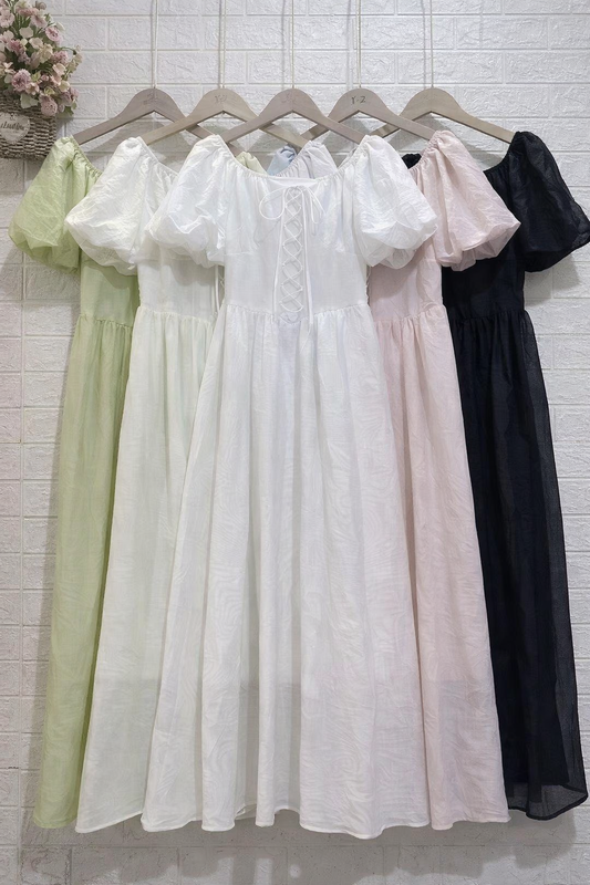 Imported Korean Lace-Up Gown Wholesale | Puff Sleeve Long Dress Supplier India