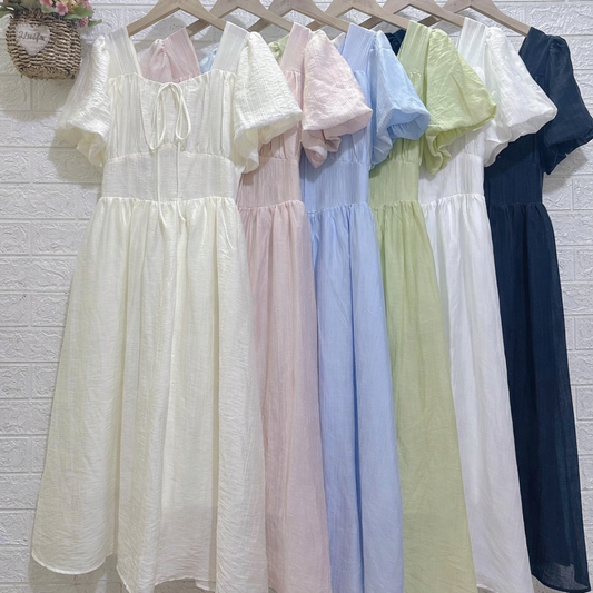 Imported Korean Tie-Up Gown Wholesale | Puff Sleeve Long Dress Supplier India