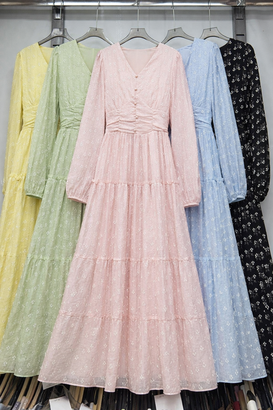 Imported Korean Embroidered Long Gown Wholesale | Full Sleeve Western Dress Supplier India