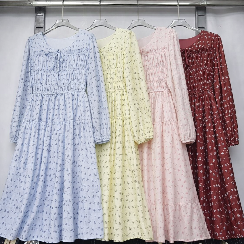 Imported Korean Floral Printed Gown Wholesale | Full Sleeve Long Dress Supplier India