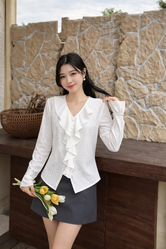 Imported Korean Ruffle V-Neck Top for Women – Korean Westernwear Wholesale Supplier
