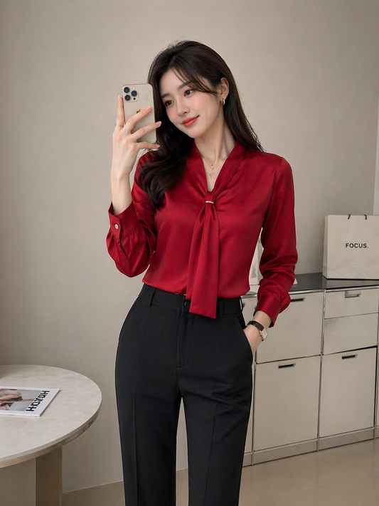 Women Formal  Bow Tie Blouse | Wholesale Western Wear Mumbai