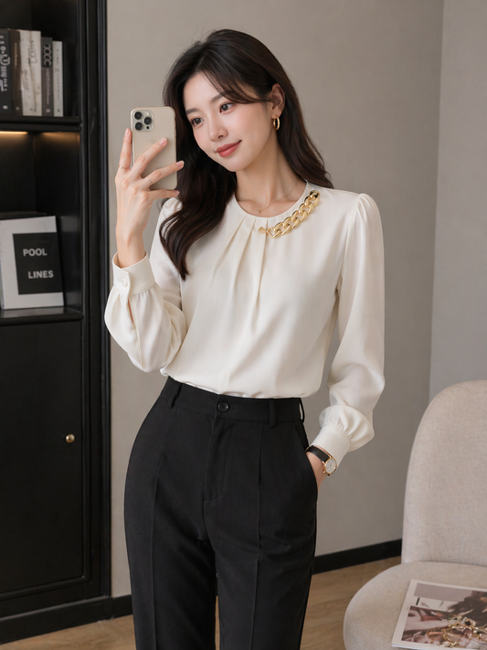 Women White Gold Chain Blouse |  Wholesale Western Wear Mumbai