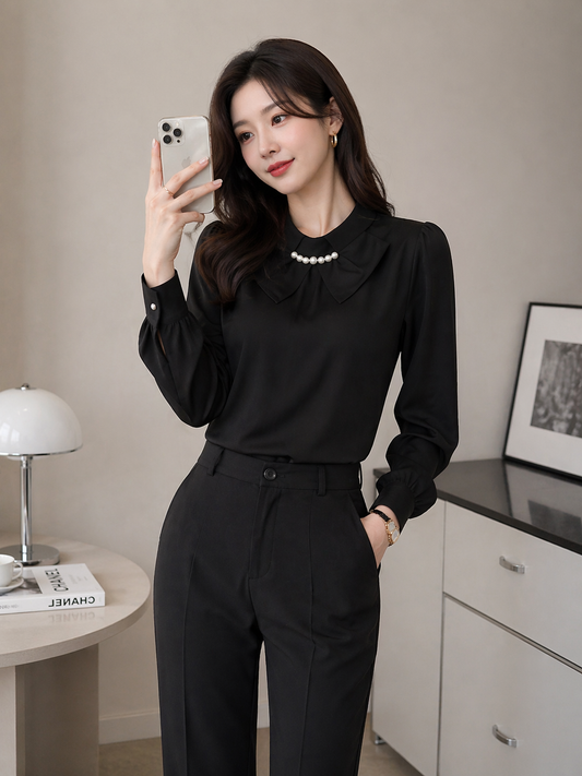 Women Pearl Collar Blouse | Wholesale Western Wear Mumbai