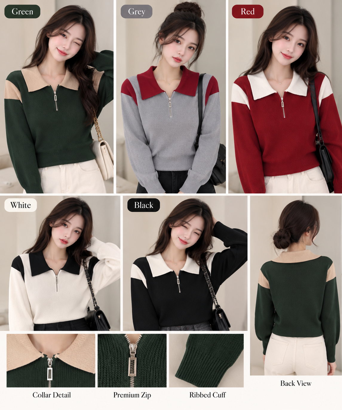 Colorblock Collared Knit Sweater - Korean Imported Clothing in India