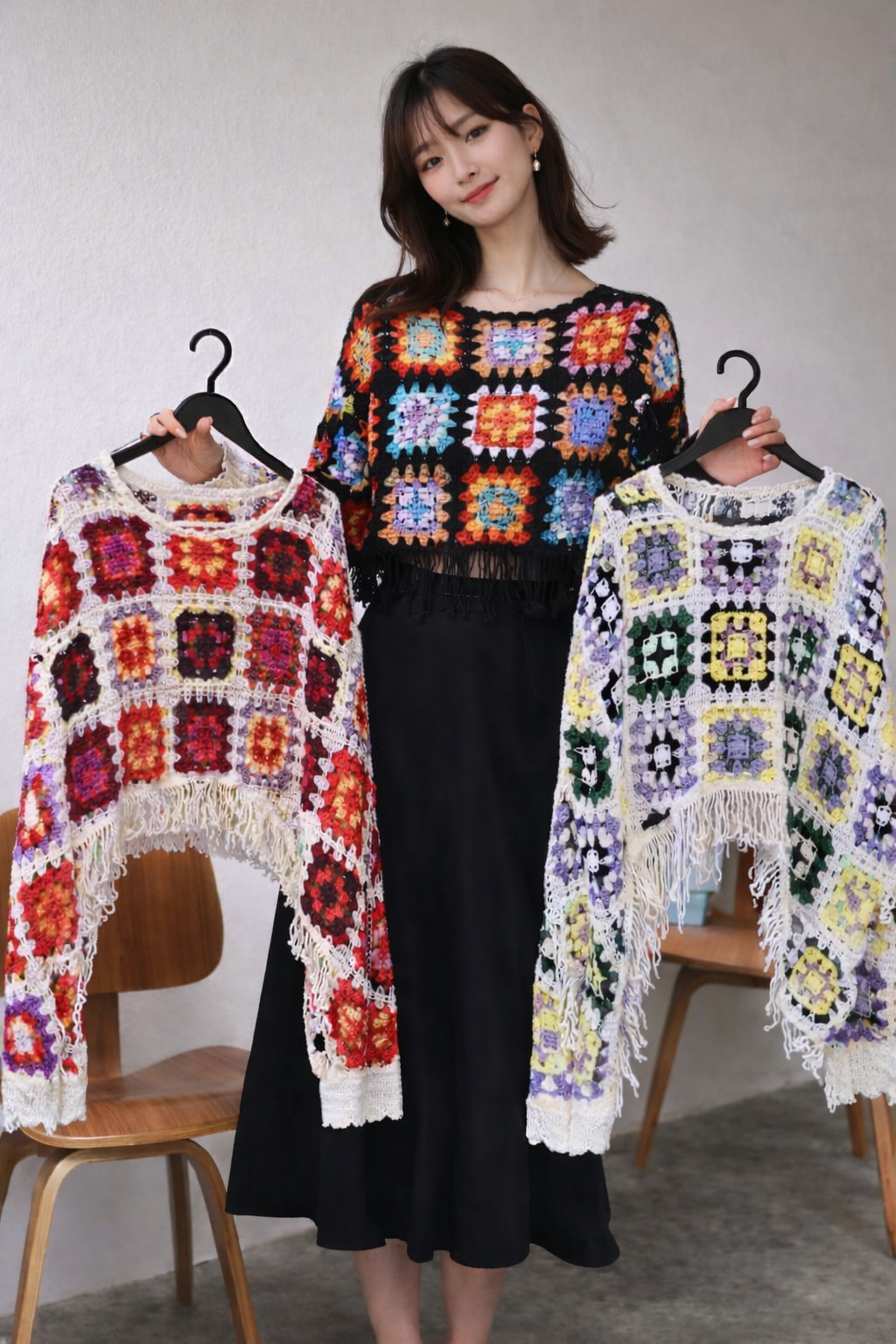 Korean Crochet Sweater for Women Wholesale | Granny Square Knit Top | Boho Crop Sweater Ladies Trendy Western Wear Supplier India