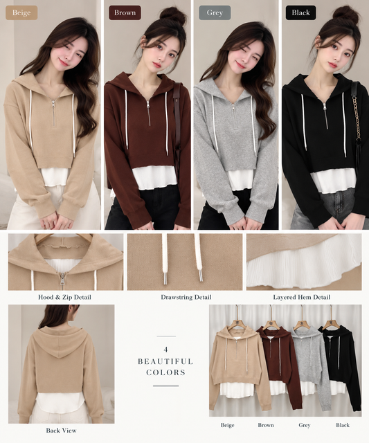 Cropped Knit Hoodie - Korean Imported Clothing in India