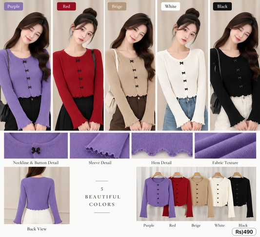 Elegant Button-Front Knit Cardigan - Luxury Korean Fashion Wholesaler