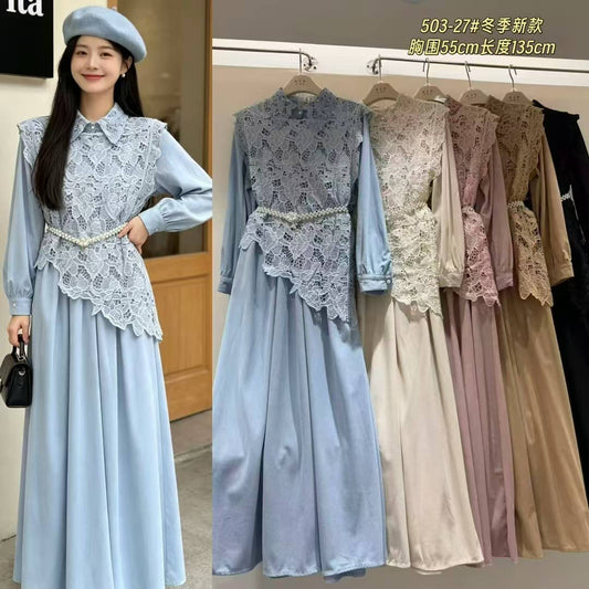 Elegant Floral Lace Maxi Dress - Luxury Korean Fashion Wholesaler