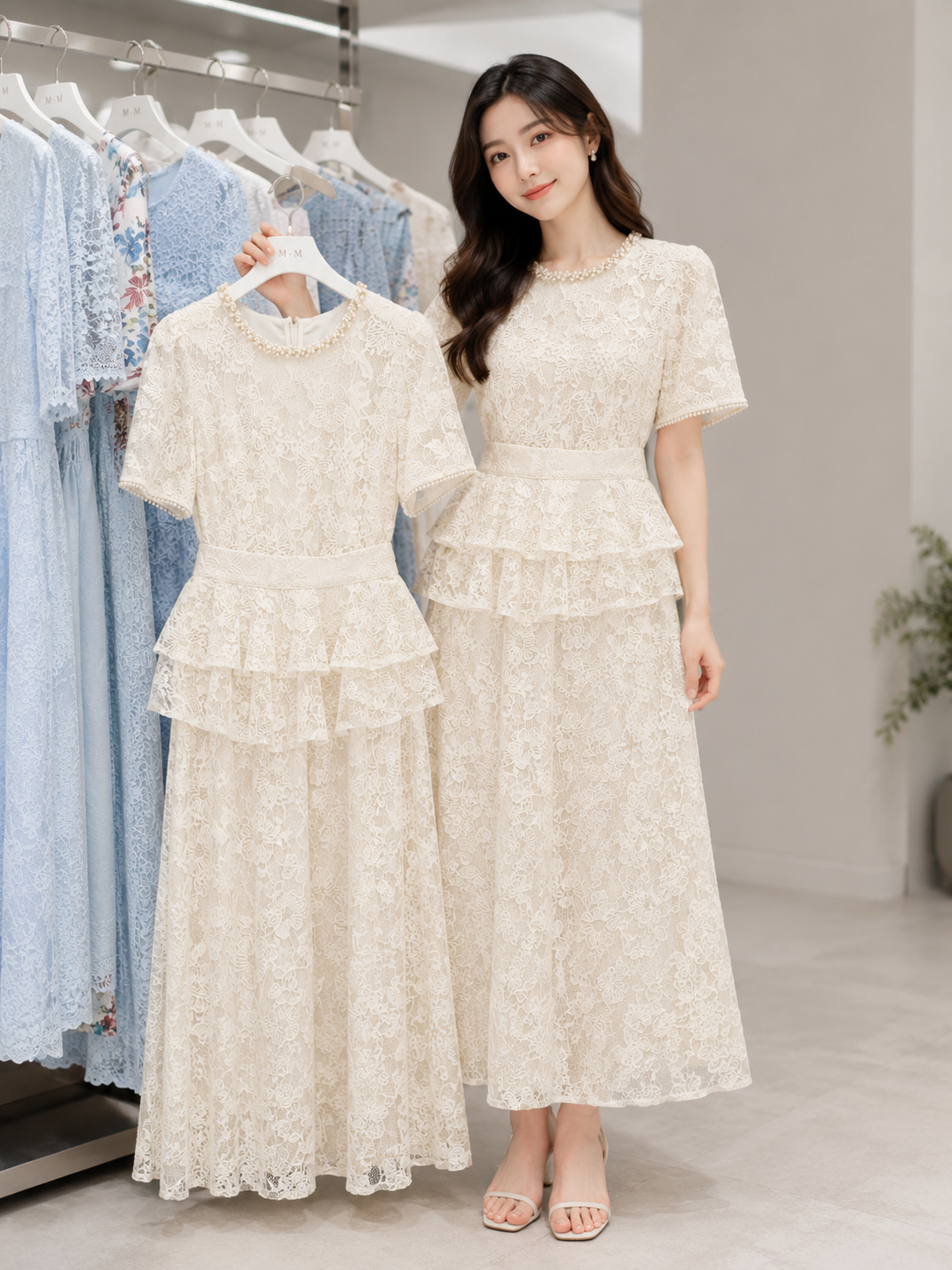Elegant Peplum Lace Maxi Dress - Boutique Style Western Wear Wholesale India