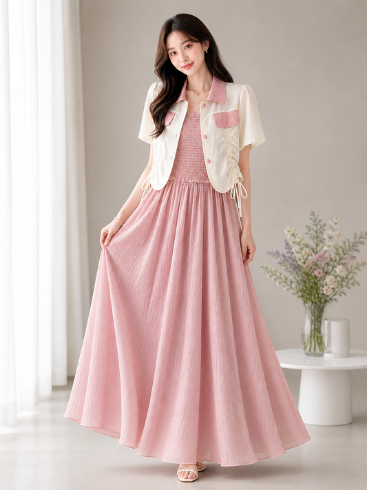 Pink Midi Dress with Short Jacket Set | Elegant Co-Ord Dress | Wholesale Western Wear Mumbai