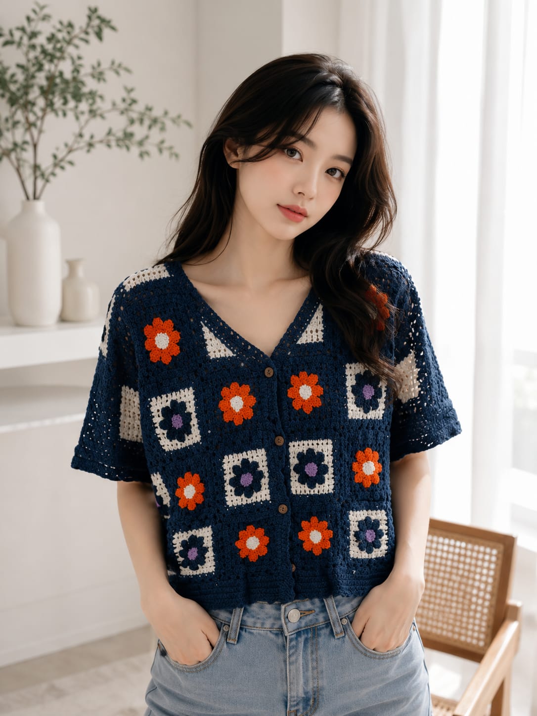 Floral Crochet Granny Square Cardigan Top - Trending Co-ords & Western Wear Bulk