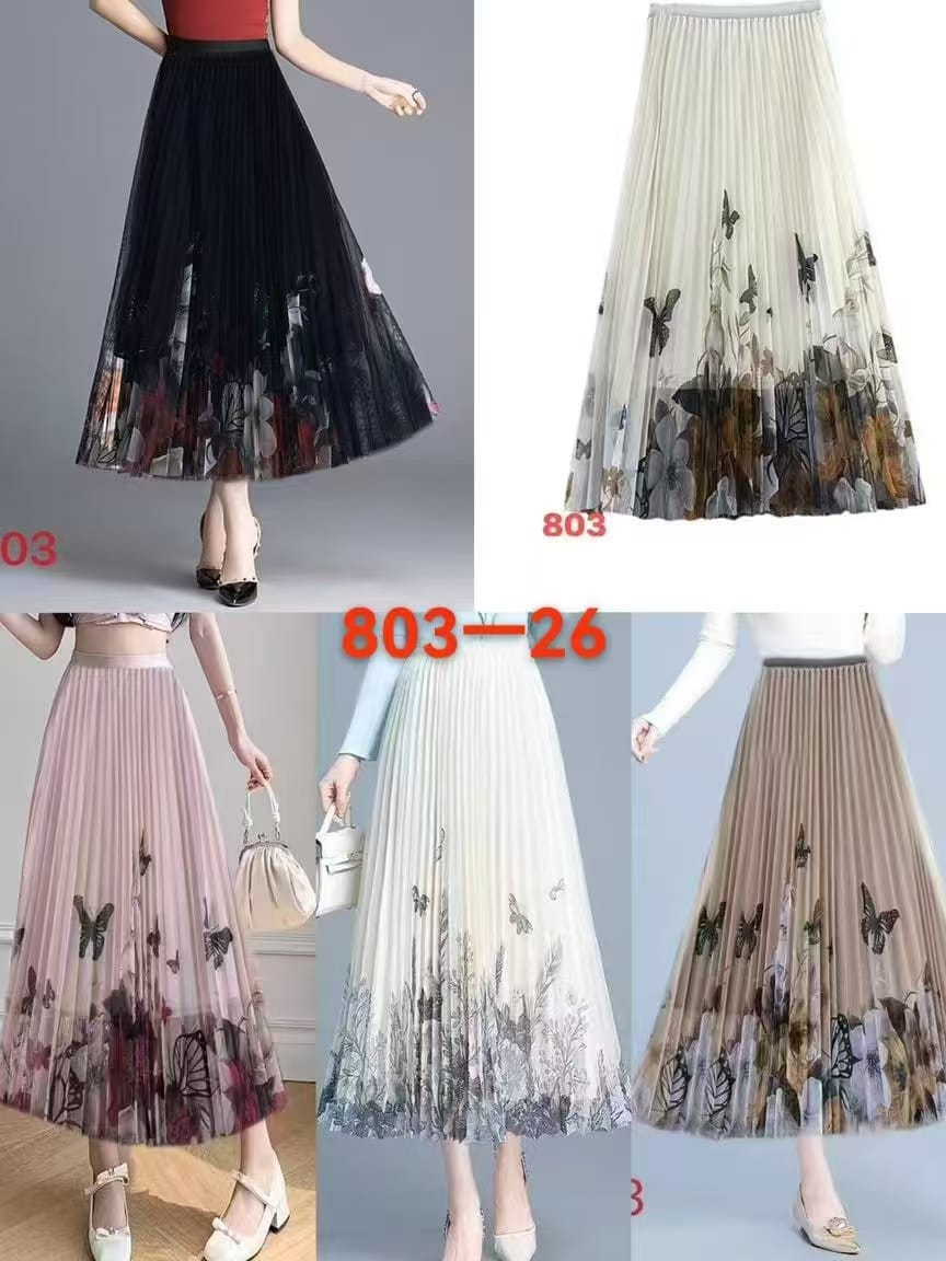 Floral Printed Mesh Pleated Maxi Skirt - Korean Wholesale Supplier India