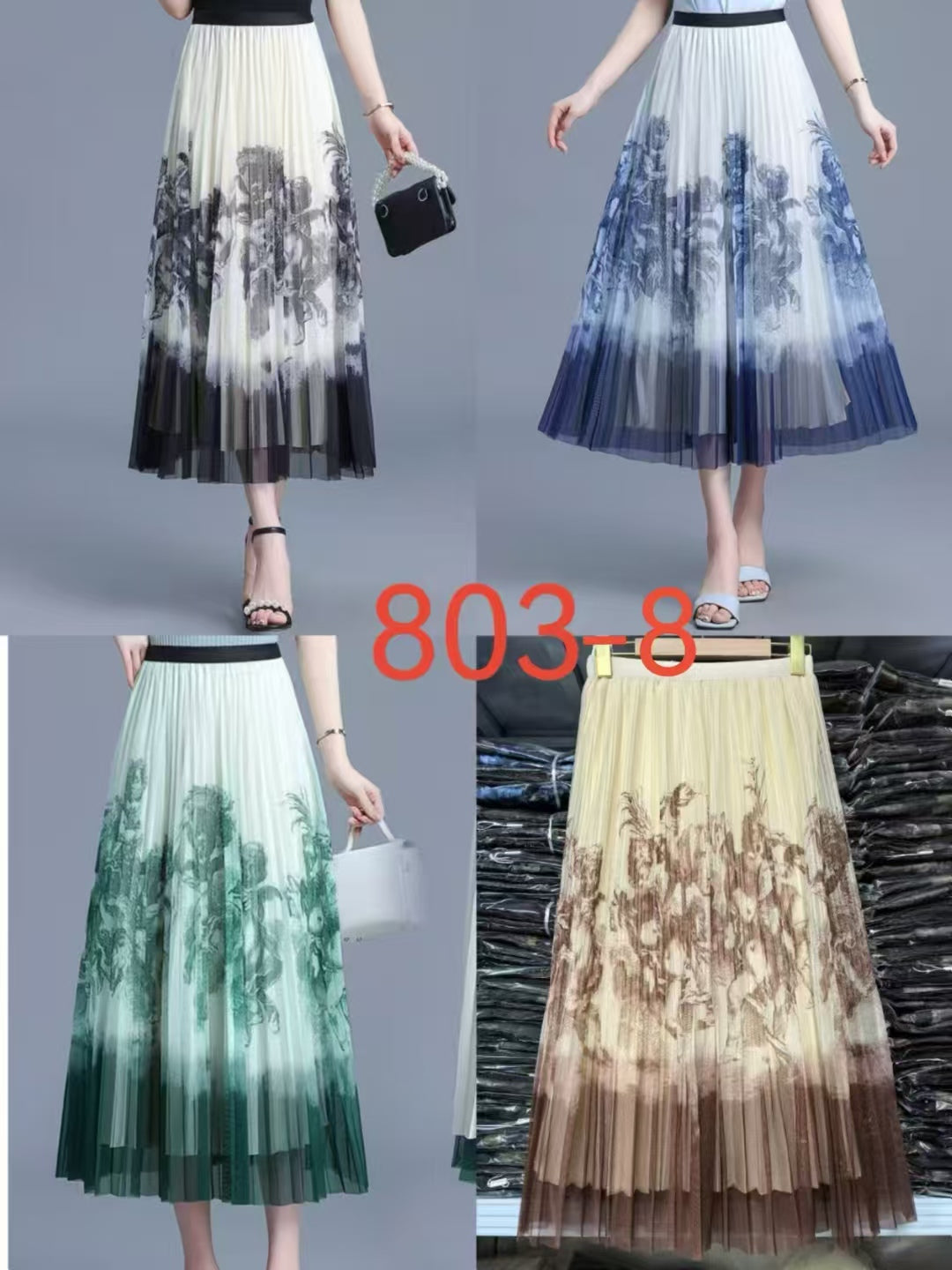 Floral Printed Pleated Maxi Skirt - Korean Wholesale Supplier India