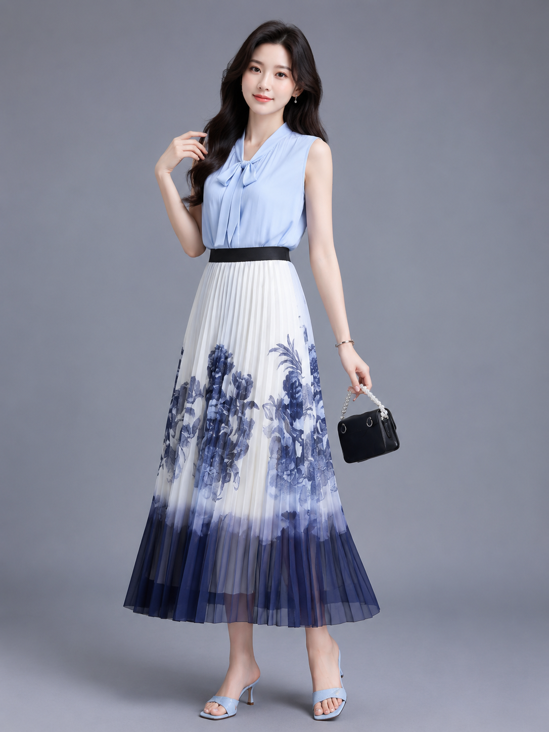 Floral Printed Pleated Maxi Skirt - Korean Wholesale Supplier India