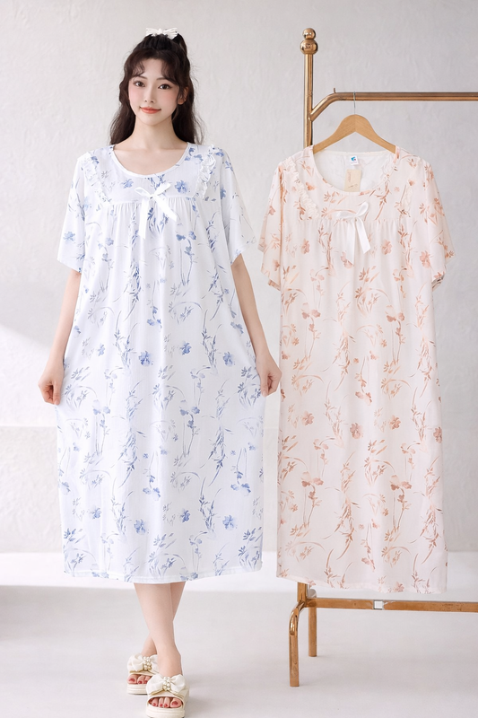 Korean Floral Nighty Dress for Women Wholesale | Soft Cotton Summer Sleepwear Supplier India | Ladies Nightwear Bulk