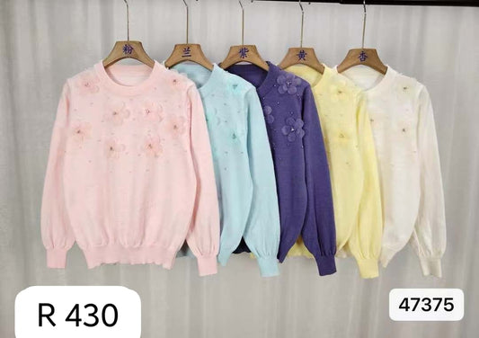 Wholesale Floral Embellished Pullover Sweater for Women – Soft Knit Winter Wear