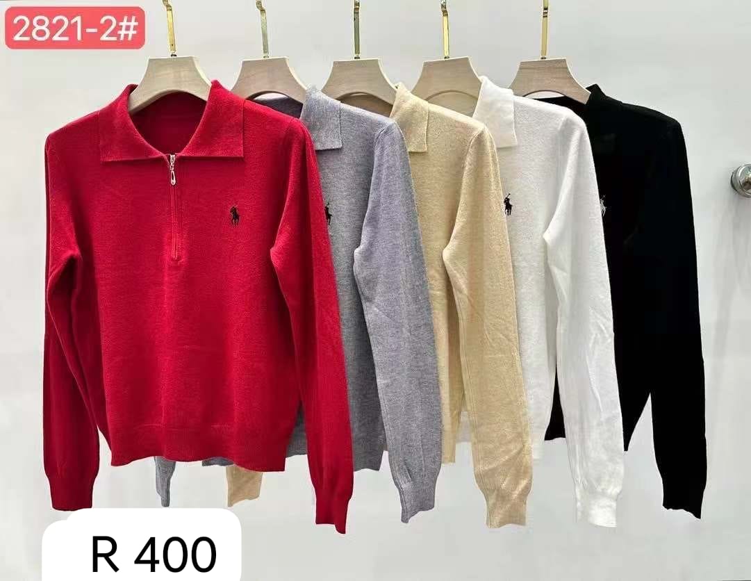 Wholesale Polo Collar Zip-Up Knit Sweater for Women – Lightweight Long Sleeve