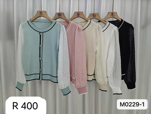 Wholesale Sheer Sleeve Button-Up Knit Cardigan for Women – Elegant Boutique Knitwear