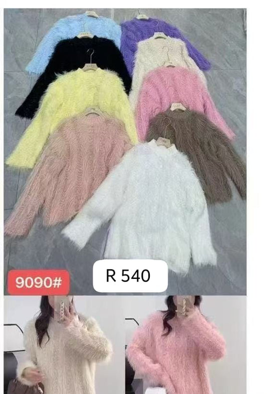 Imported China Bulk - Trendy Long Hair Fabric Mock Neck Winter Sweater | MOQ 10 pcs