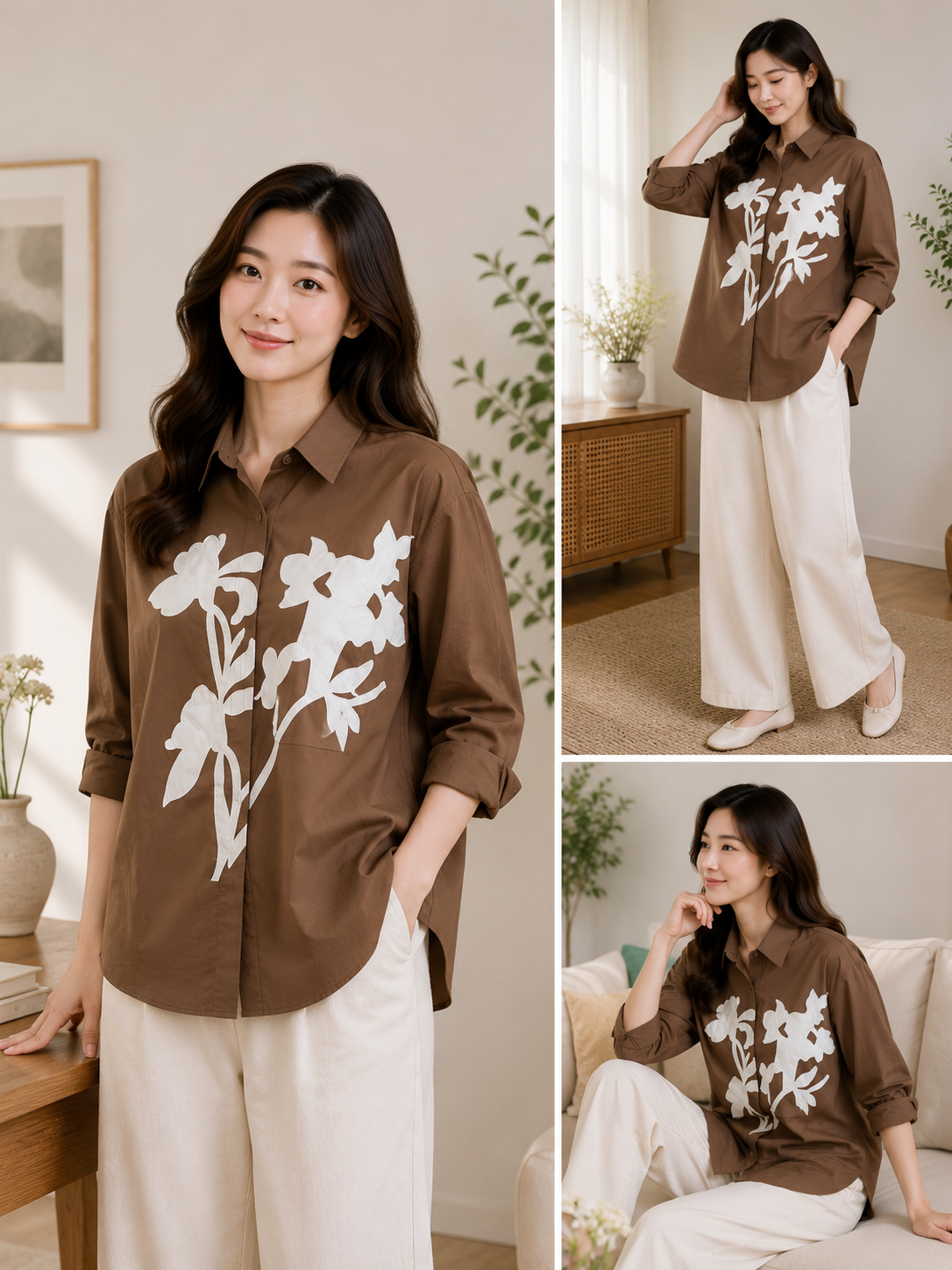 Imported Korean Floral Print Brown Shirt Wholesale | Premium Korean Western Wear Supplier India