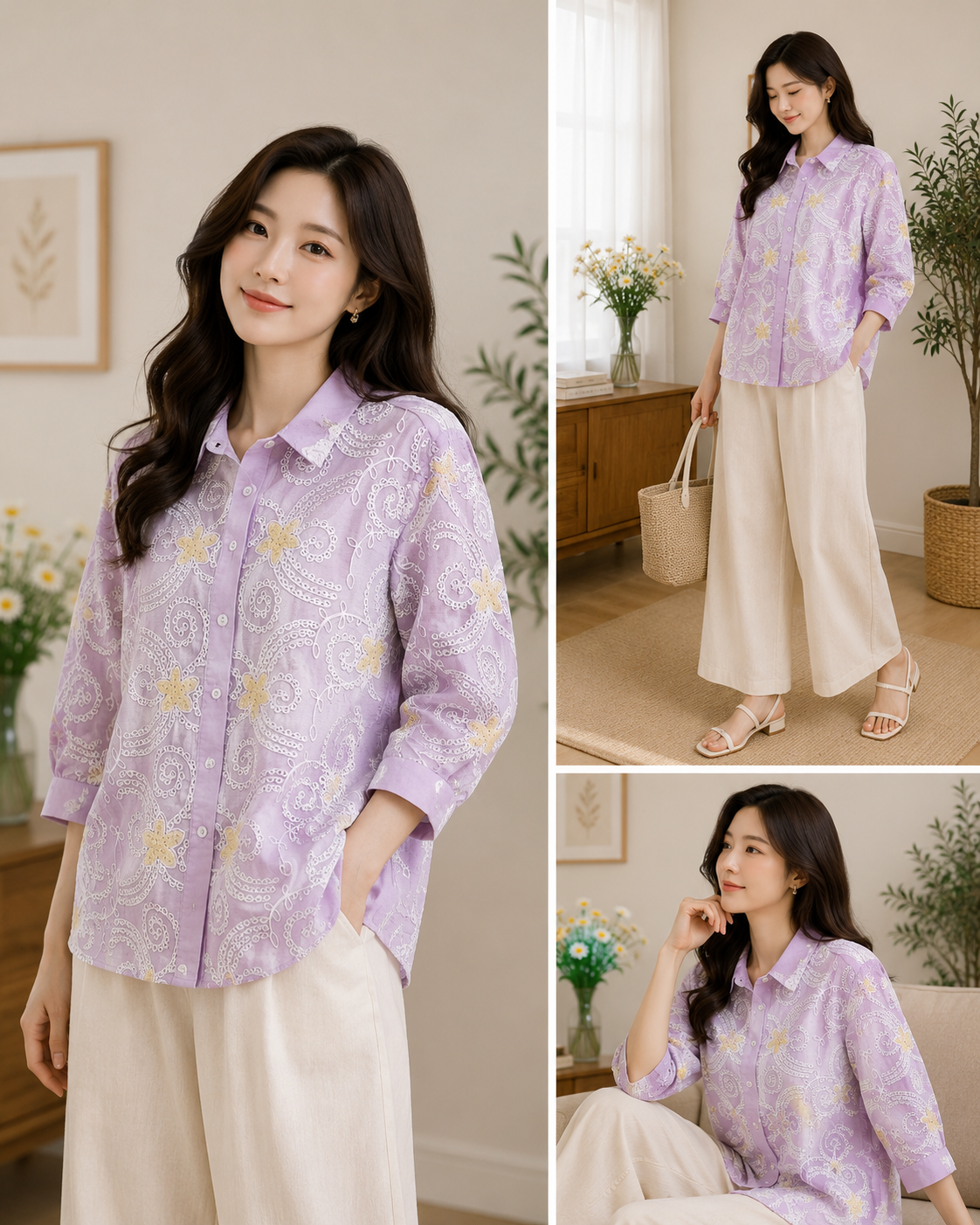 Imported Korean Lavender Embroidered Cotton Shirt Wholesale | Premium Korean Western Wear Supplier India