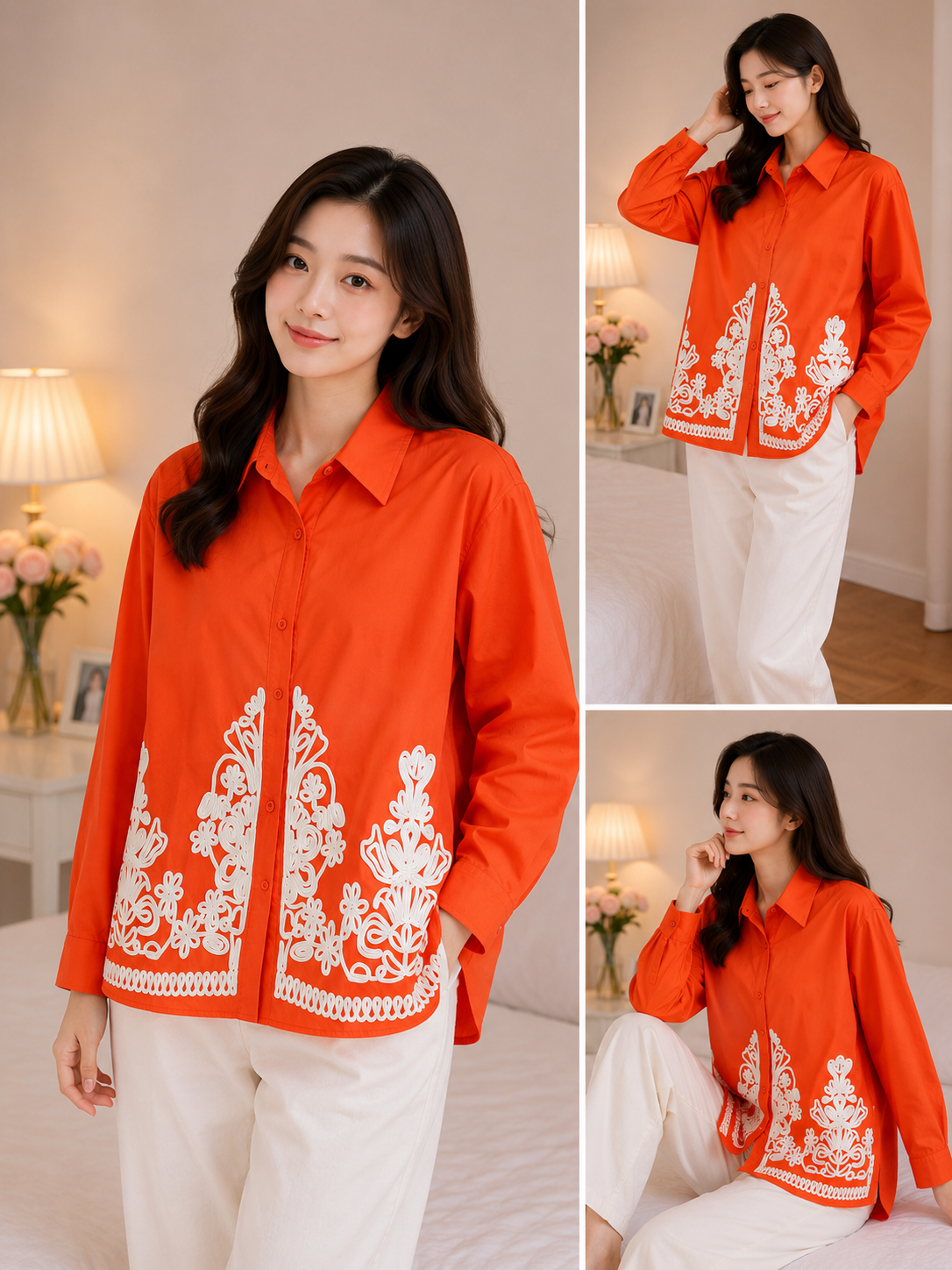 Imported Korean Orange Embroidered Shirt Wholesale | Premium Korean Western Wear Supplier India