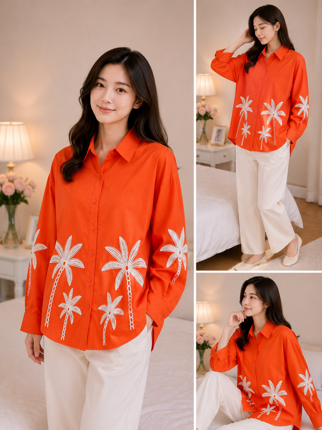 Imported Korean Palm Tree Embroidered Shirt Wholesale | Korean Western Wear Supplier India