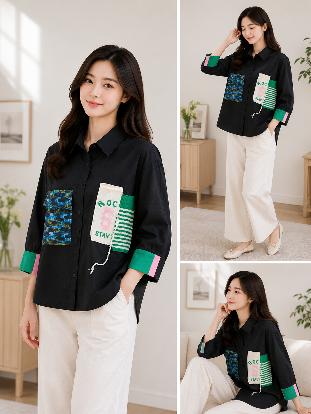 Imported Korean Patchwork Oversized Black Shirt Wholesale | Korean Streetwear Supplier India
