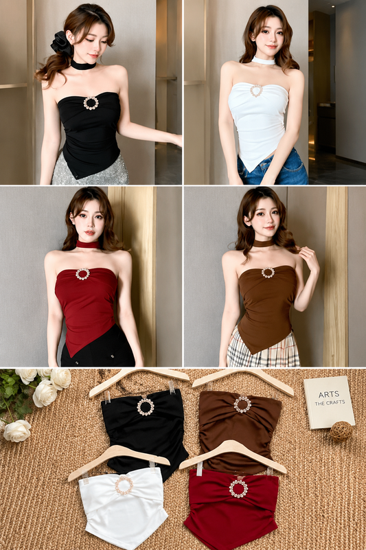 Imported Korean Pearl Buckle Halter Tube Bralette for Women Wholesale India - Korean Imported Clothing in India
