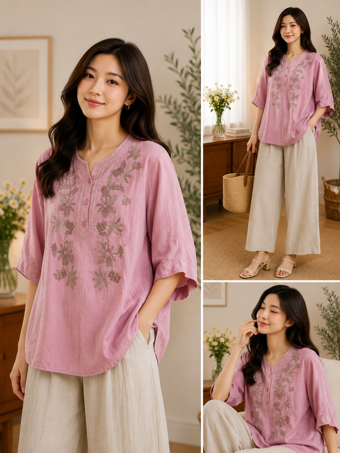 Imported Korean Pink Embroidered Oversized Top Wholesale | Korean Western Wear Supplier India
