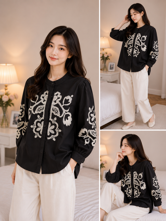 Imported Korean Embroidered Black Shirt Wholesale | Premium Korean Western Wear Supplier India