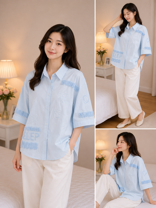 Imported Korean Oversized Graphic Embroidered Shirt Wholesale | Korean Western Wear Supplier India