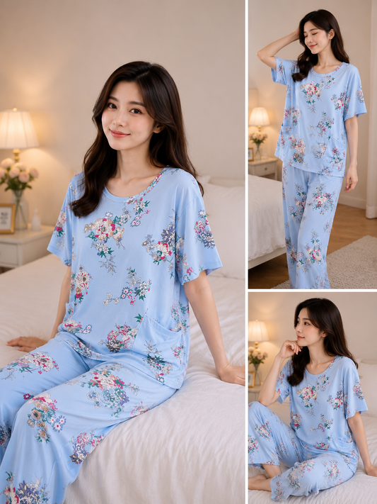 Imported Women's Floral Printed Night Suit Set Wholesale | Soft Comfort Lounge Wear Pajama Set