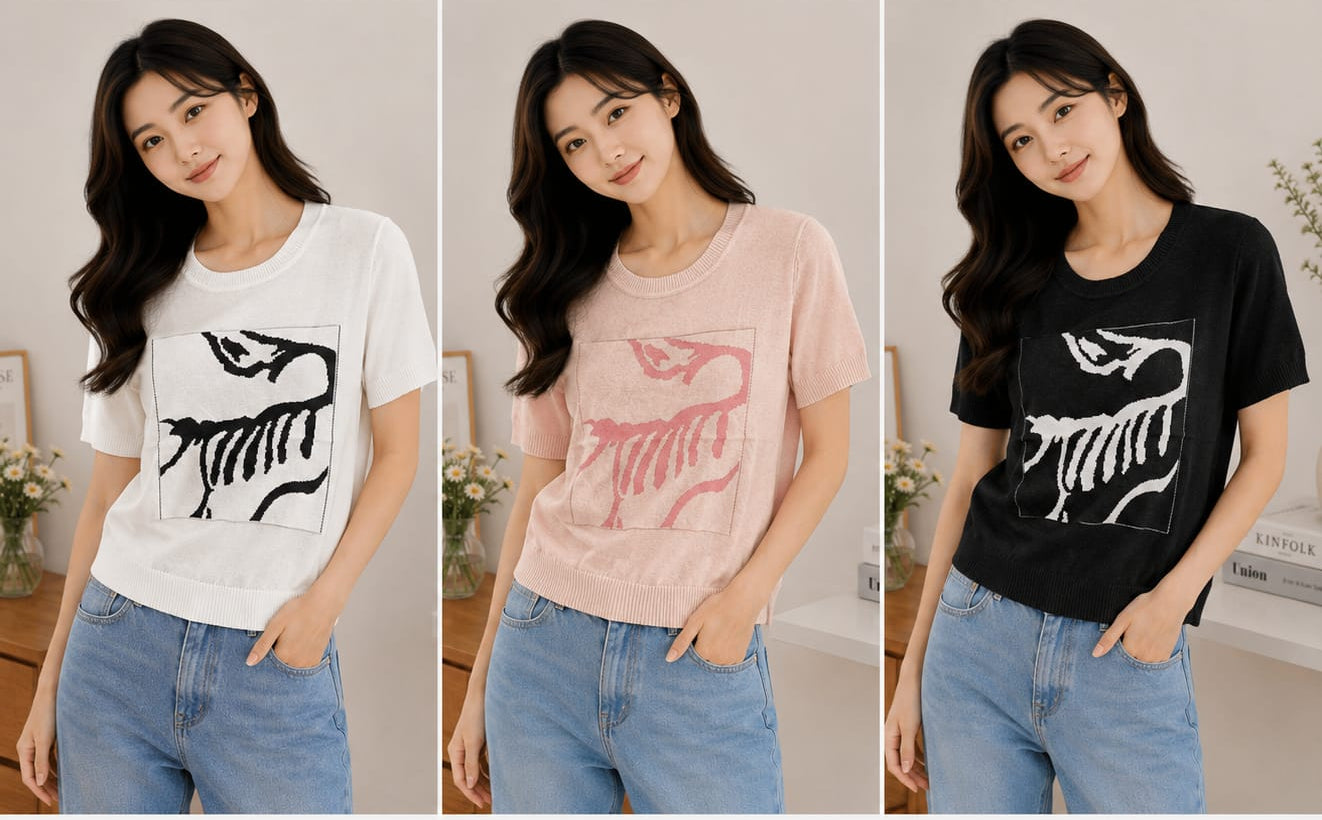 Korean Abstract Print Knit Top for Women | Imported Western Wear Wholesale Supplier India