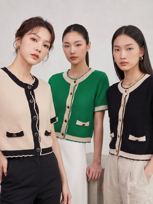 Korean Contrast Trim Knit Top for Women | Imported Western Wear Wholesale Supplier India
