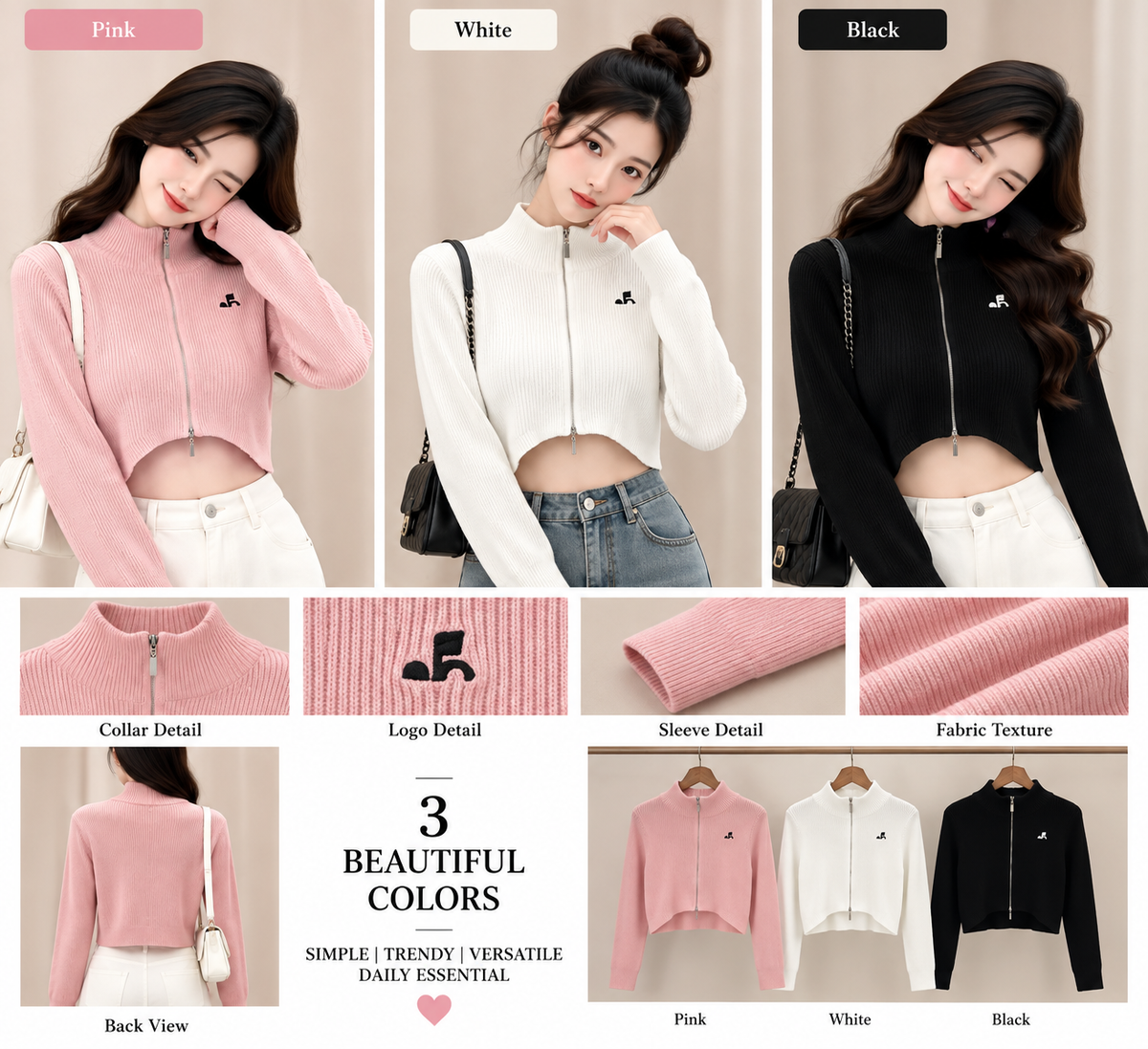 Korean Cropped Ribbed Knit Jacket - Bulk Apparel Supplier India