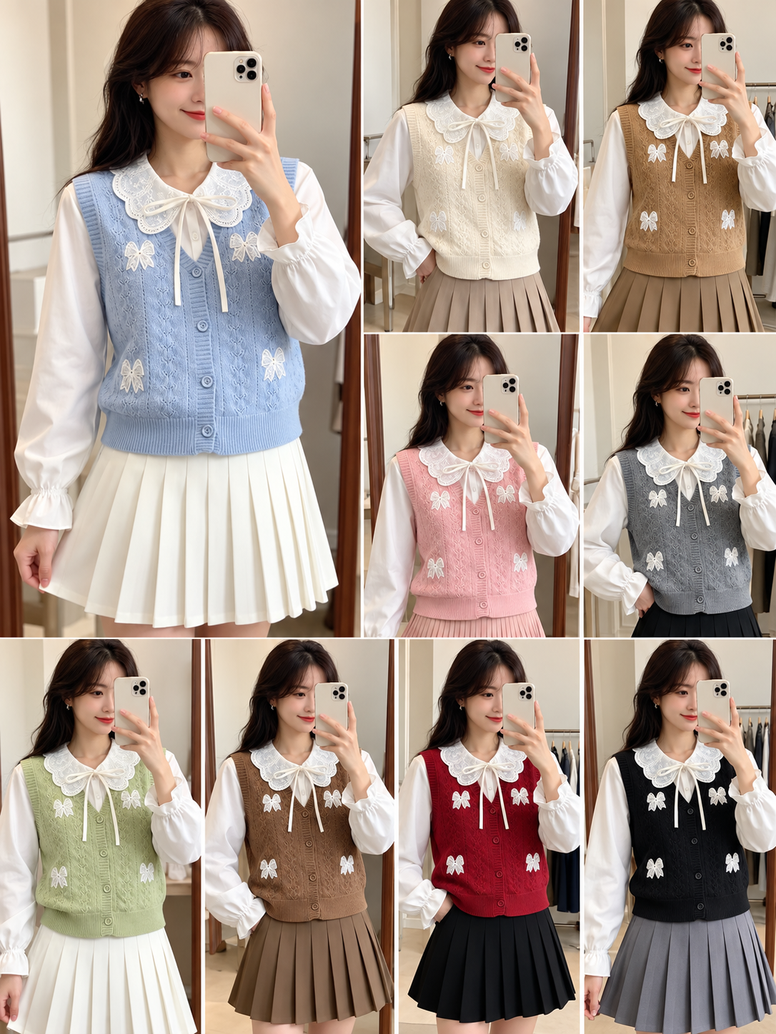 Women’s Korean Style Sweater Vest with Lace Collar Shirt – Wholesale Winter Fashion