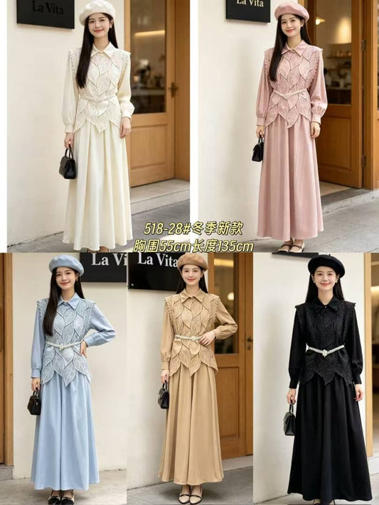 Korean Leaf Lace Maxi Dress - Korean Imported Clothing in India