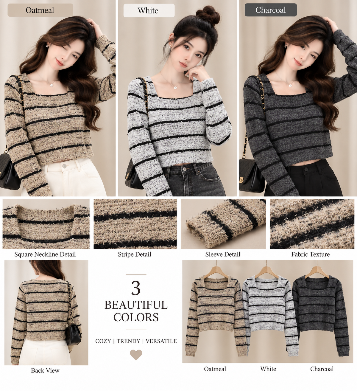 Korean Striped Crop Sweater - Korean Wholesale Supplier India