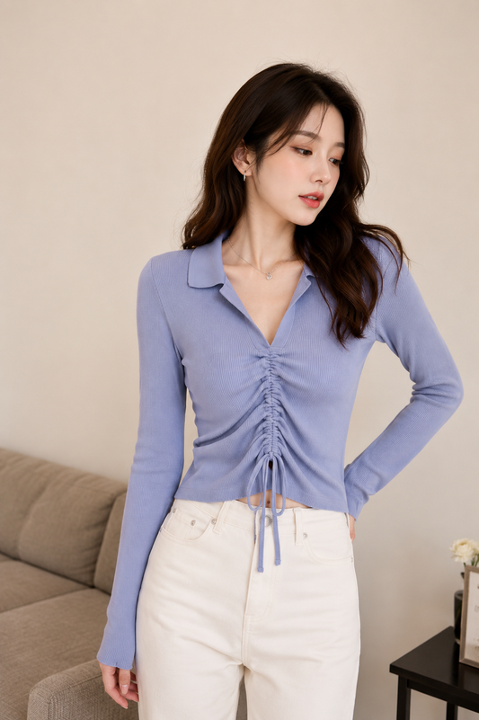 Lavender Full Sleeve Ruched Top - Bulk Apparel Supplier India