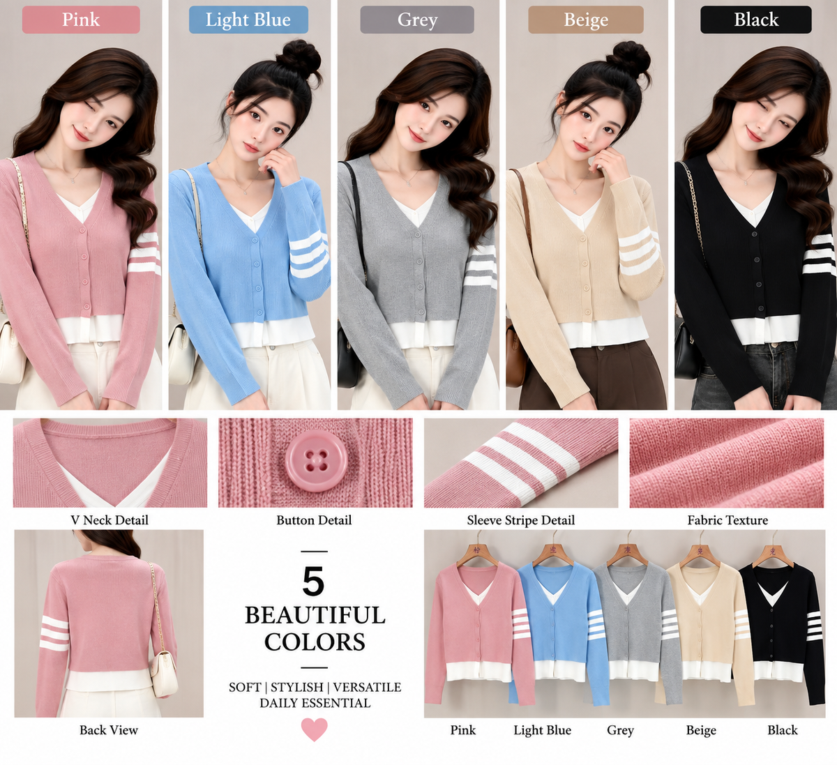 Layered Knit Cardigan Top - Korean Imported Clothing in India