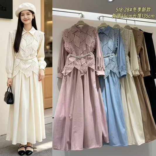 Leaf Lace Maxi Dress - Korean Imported Clothing in India