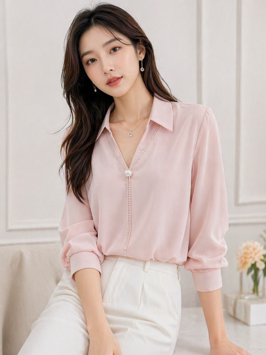 Women Pink Formal Blouse with Chain Detail | Wholesale Western Wear Mumbai