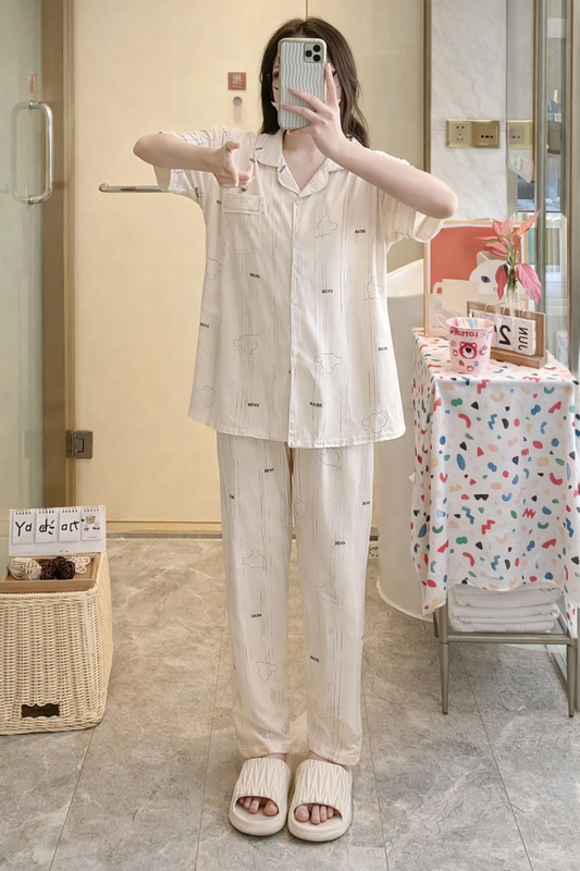 Korean Minimal Cotton Night Suit for Women Wholesale | Premium Button Pajama Set Supplier India | Ladies Nightwear Bulk
